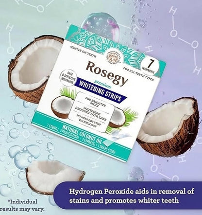 RoseGy™ Coconut Teeth Whitening Strips - 7-Day Treatment with Non-Slip, Dry Strip Technology