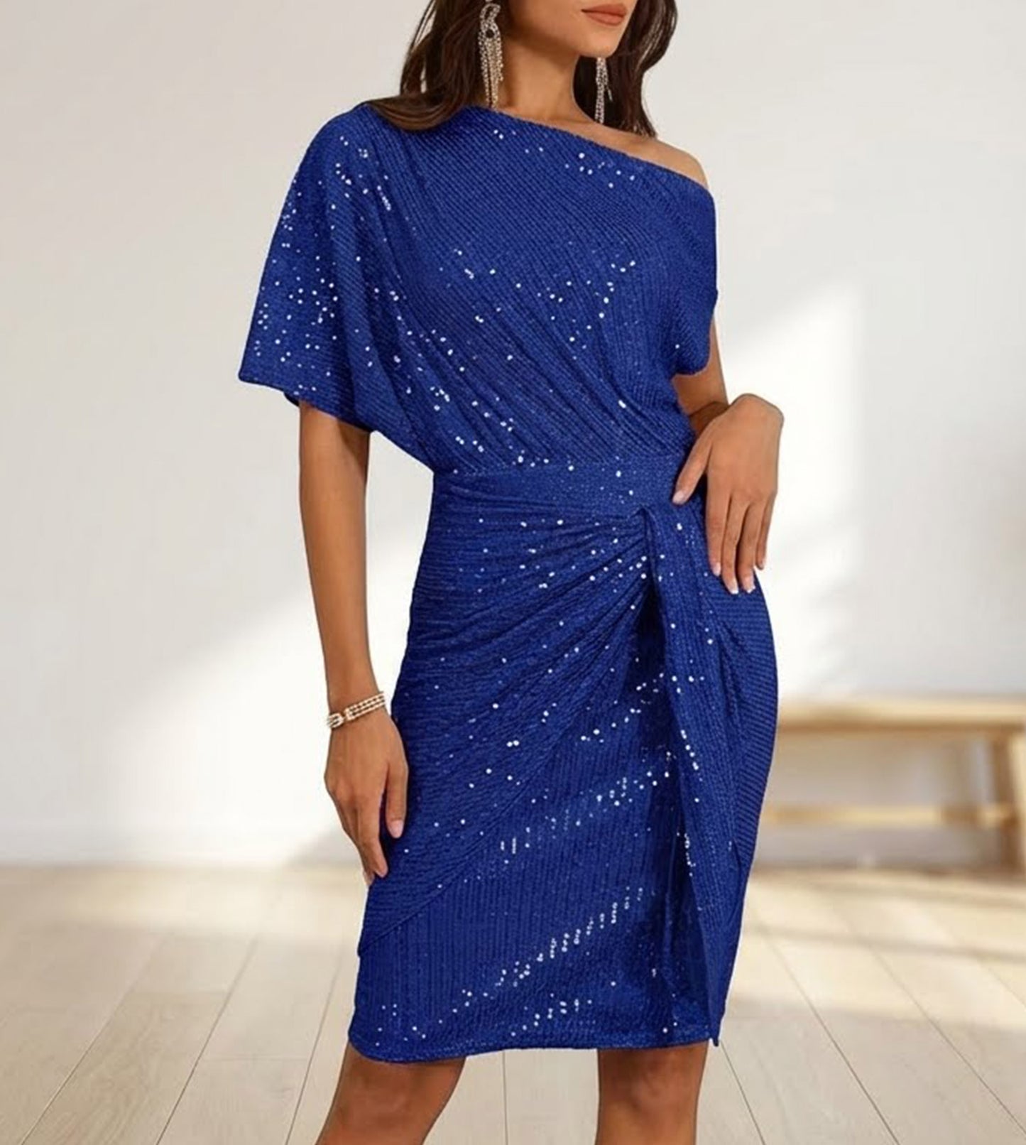 RoseGy™Shiny Pleated One-Shoulder Dinner or Club Dress