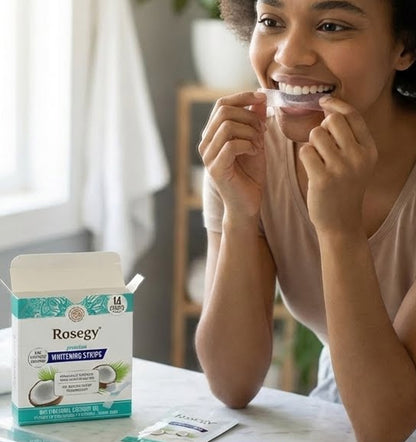 RoseGy™ Coconut Teeth Whitening Strips - 7-Day Treatment with Non-Slip, Dry Strip Technology